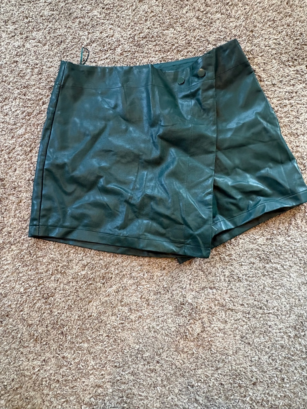 Faux Leather Green Skort with Button Detail